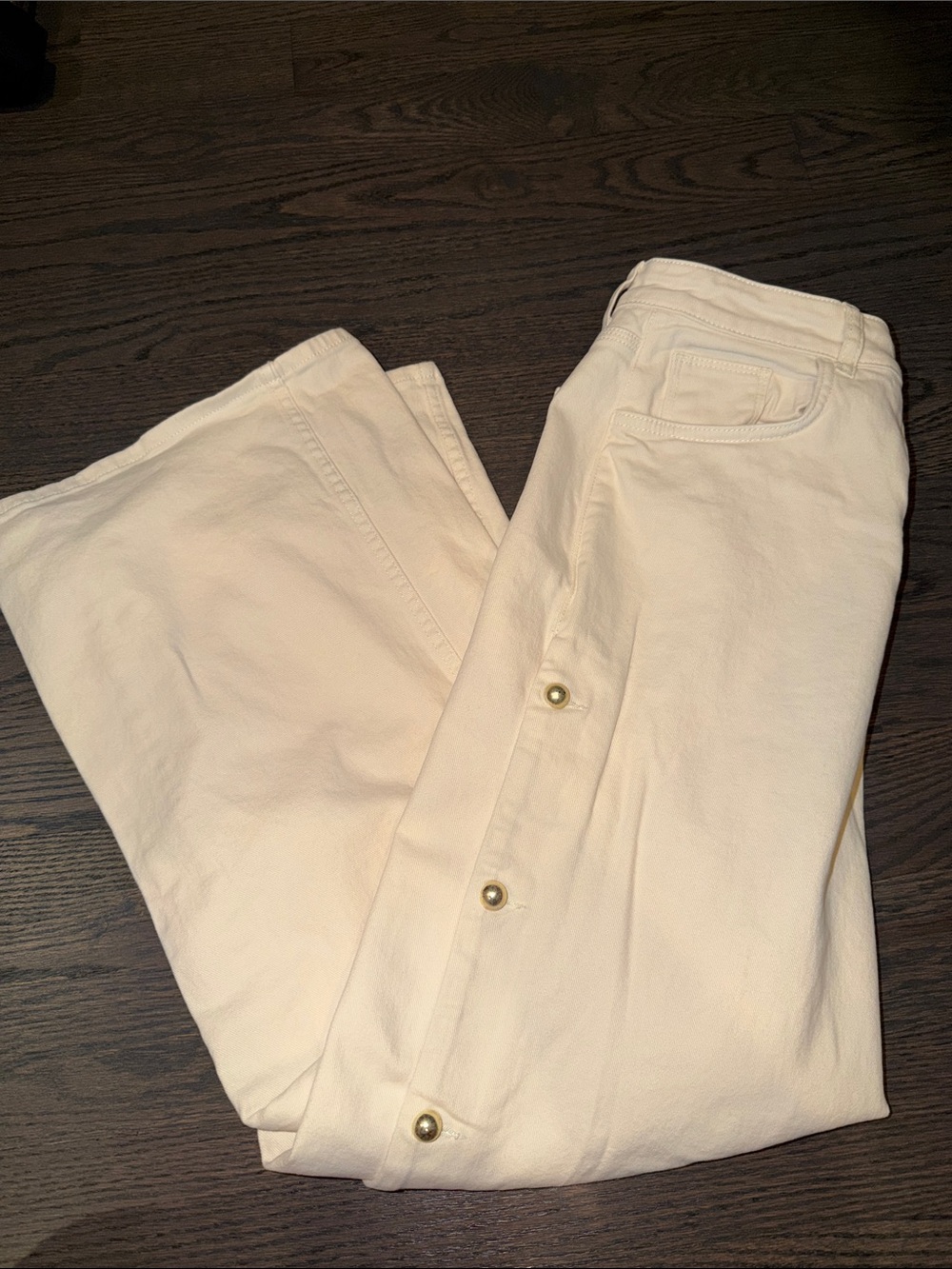 REISS Woman’s Cream Button-Trim Cotton Pants